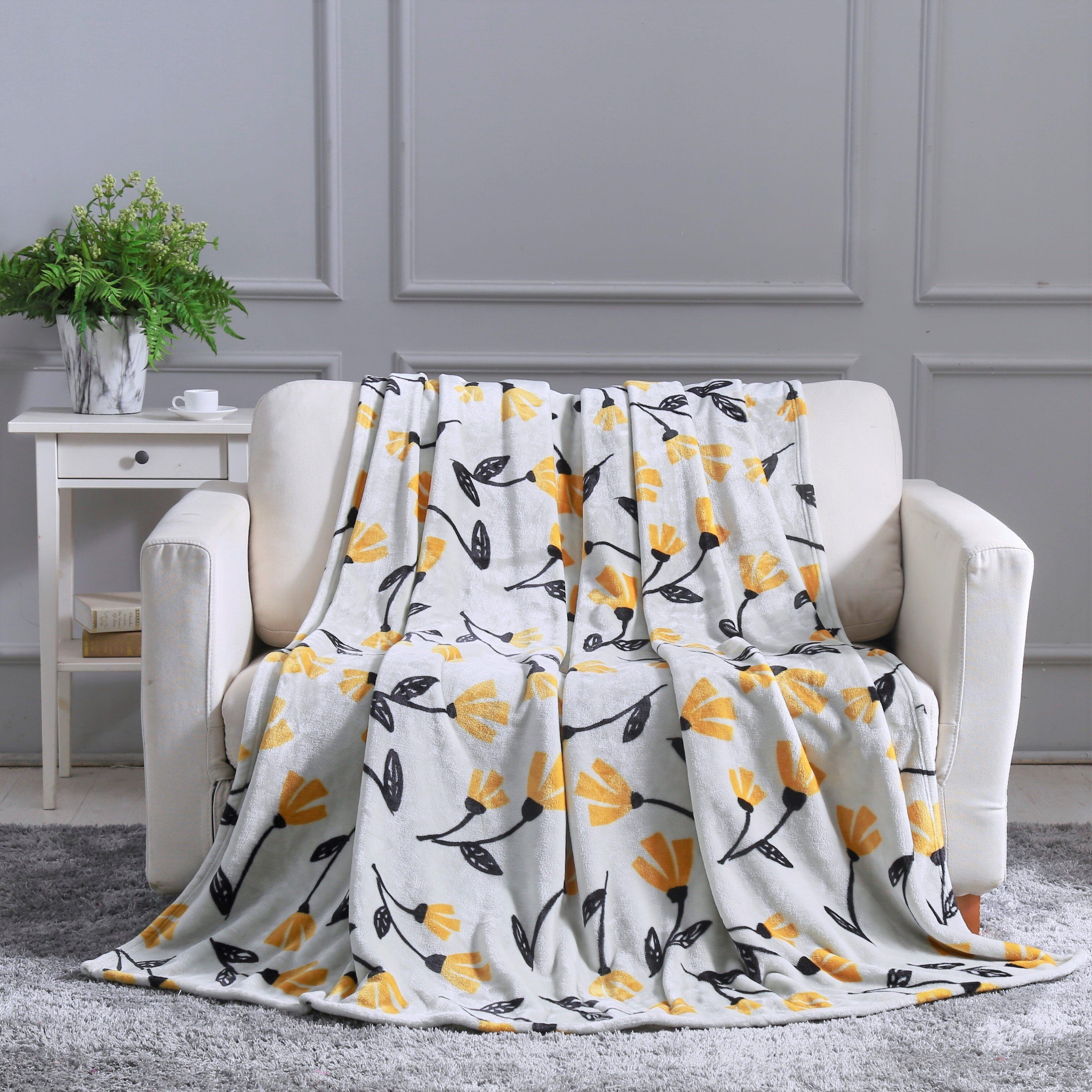  DaDa Bedding Collection DaDa Bedding Soft Lightweight Fleece Throw Blanket, Yellow Fleur Floral Golden Orange Silver/Grey Background (XY1011) by DaDa Bedding Collection - 50