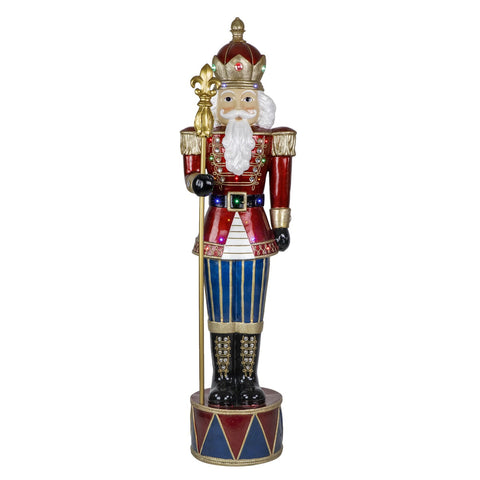 LED Lighted Jeweled Commercial Grade Fiberglass Christmas Nutcracker - 6' - Red and Blue