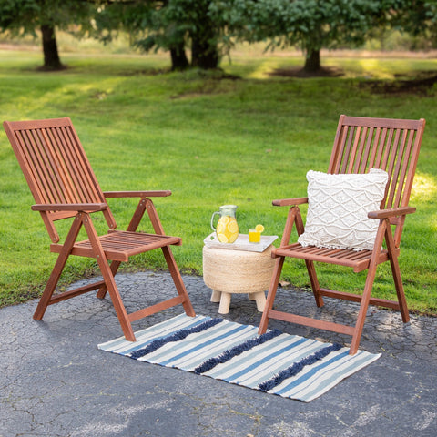 3.5' X 2.25' Blue  Cream and Black Striped Handloom Woven Outdoor Accent Throw Rug