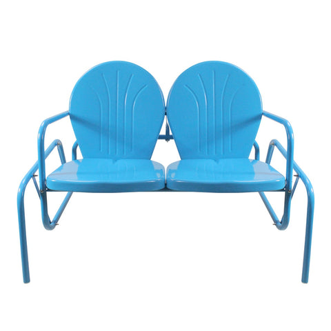 2-Person Outdoor Retro Metal Tulip Double Glider Patio Chair  Turquoise Blue