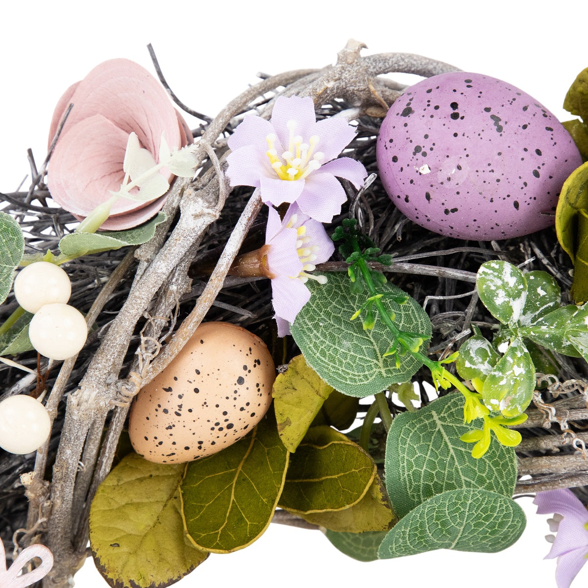  Northlight Speckled Eggs and Flowers Easter Wreath - 13