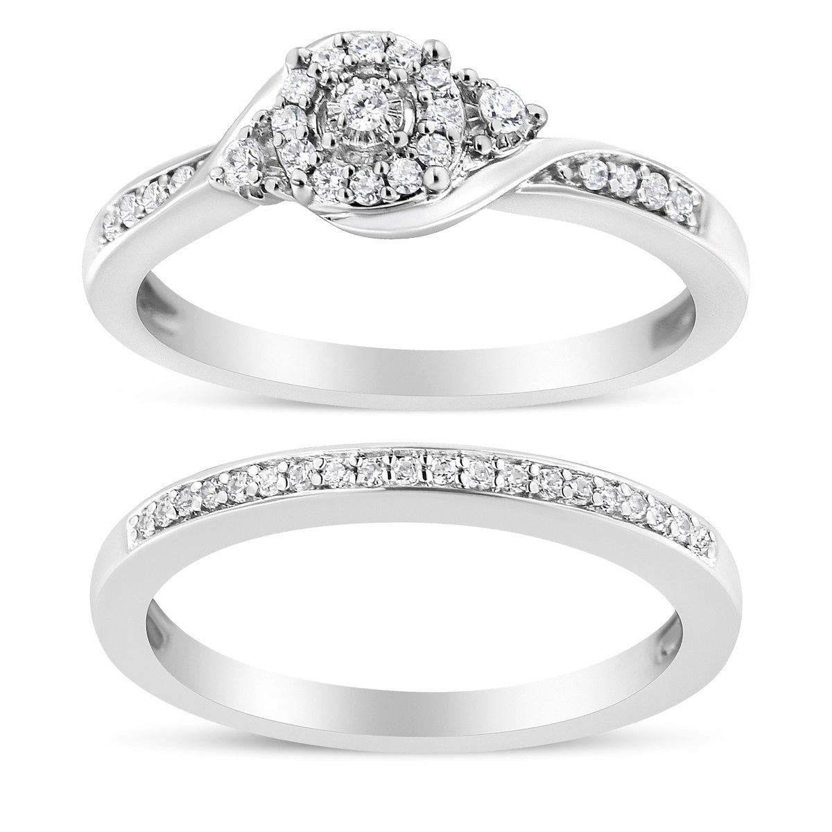  Haus of Brilliance .925 Sterling Silver 1/4 Cttw Diamond Halo and Swirl Engagement Ring and Wedding Band Set (I-J Color, I3 Clarity)- Ring Size 8 - 8 - Bonton
