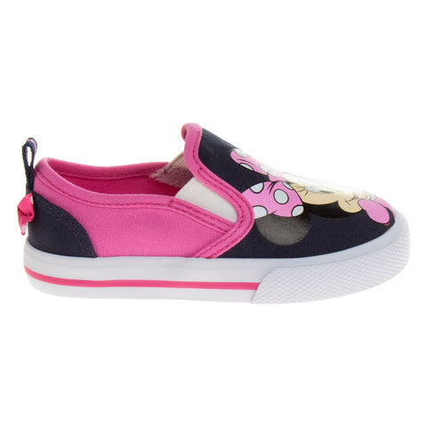 Disney Minnie Mouse Girls No Lace Shoes - Disney Character Loafer Low Top SlipOn Casual Tennis Canvas Sneakers (Size 5-12 Toddler)