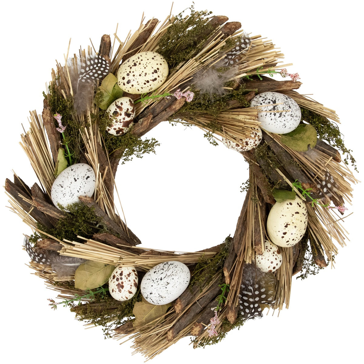  Northlight Speckled Eggs and Feathers Artificial Easter Wreath - 14