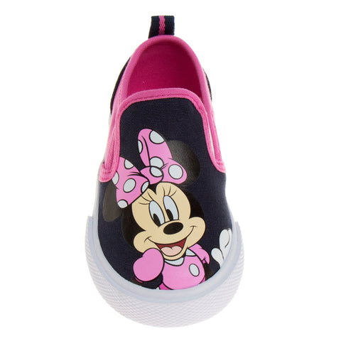 Disney Minnie Mouse Girls No Lace Shoes - Disney Character Loafer Low Top SlipOn Casual Tennis Canvas Sneakers (Size 5-12 Toddler)
