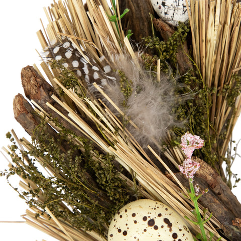 Speckled Eggs and Feathers Artificial Easter Wreath - 14"