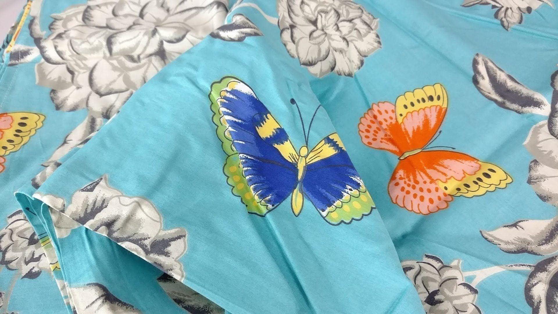  DaDa Bedding Collection Tache 2-3 PC Cotton Butterfly Wonderland Blue Floral Colorful Girly Flat Sheet Set by DaDa Bedding Collection - Cal King - Bonton