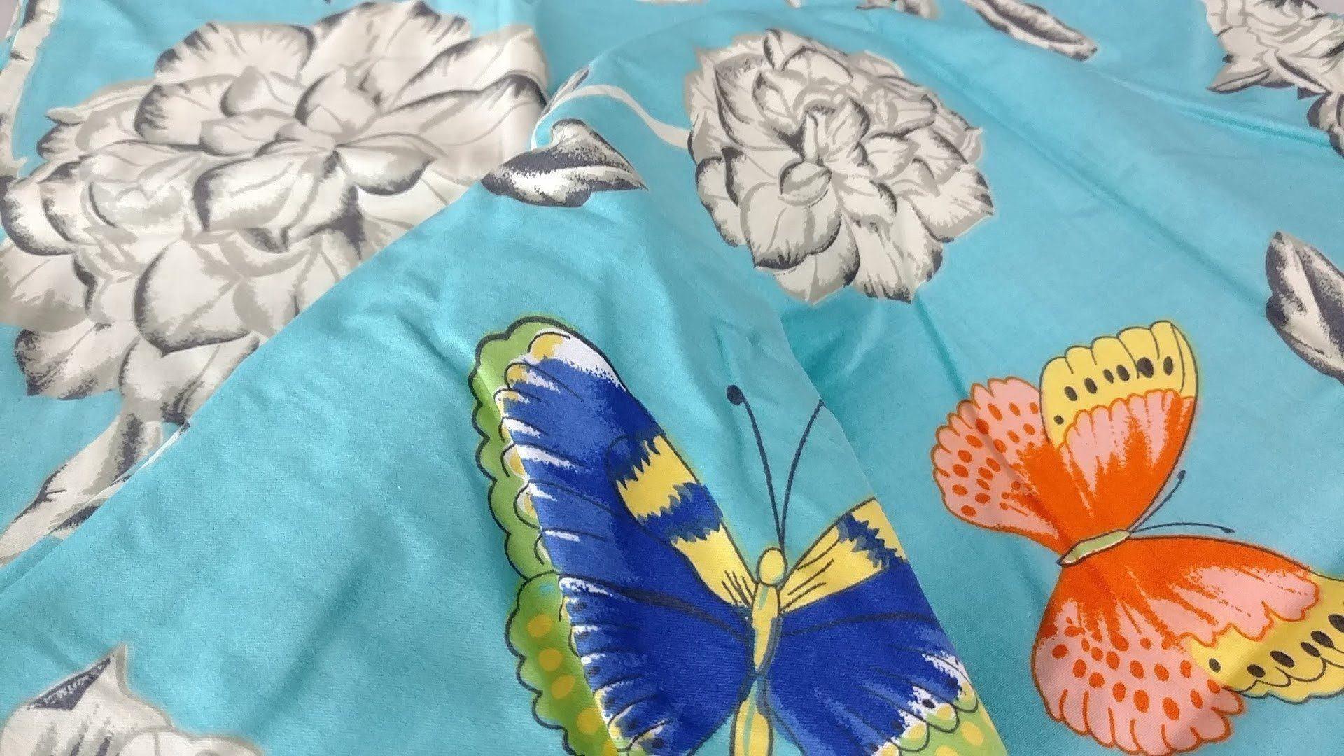  DaDa Bedding Collection Tache 2-3 PC Cotton Butterfly Wonderland Blue Floral Colorful Girly Flat Sheet Set by DaDa Bedding Collection - Cal King - Bonton
