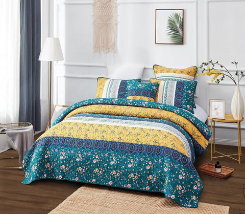 DaDa Bedding Bohemian Patchwork Bed of Wild Flowers Floral Gardenia Green Bedspread Set (JHW-886) by DaDa Bedding Collection