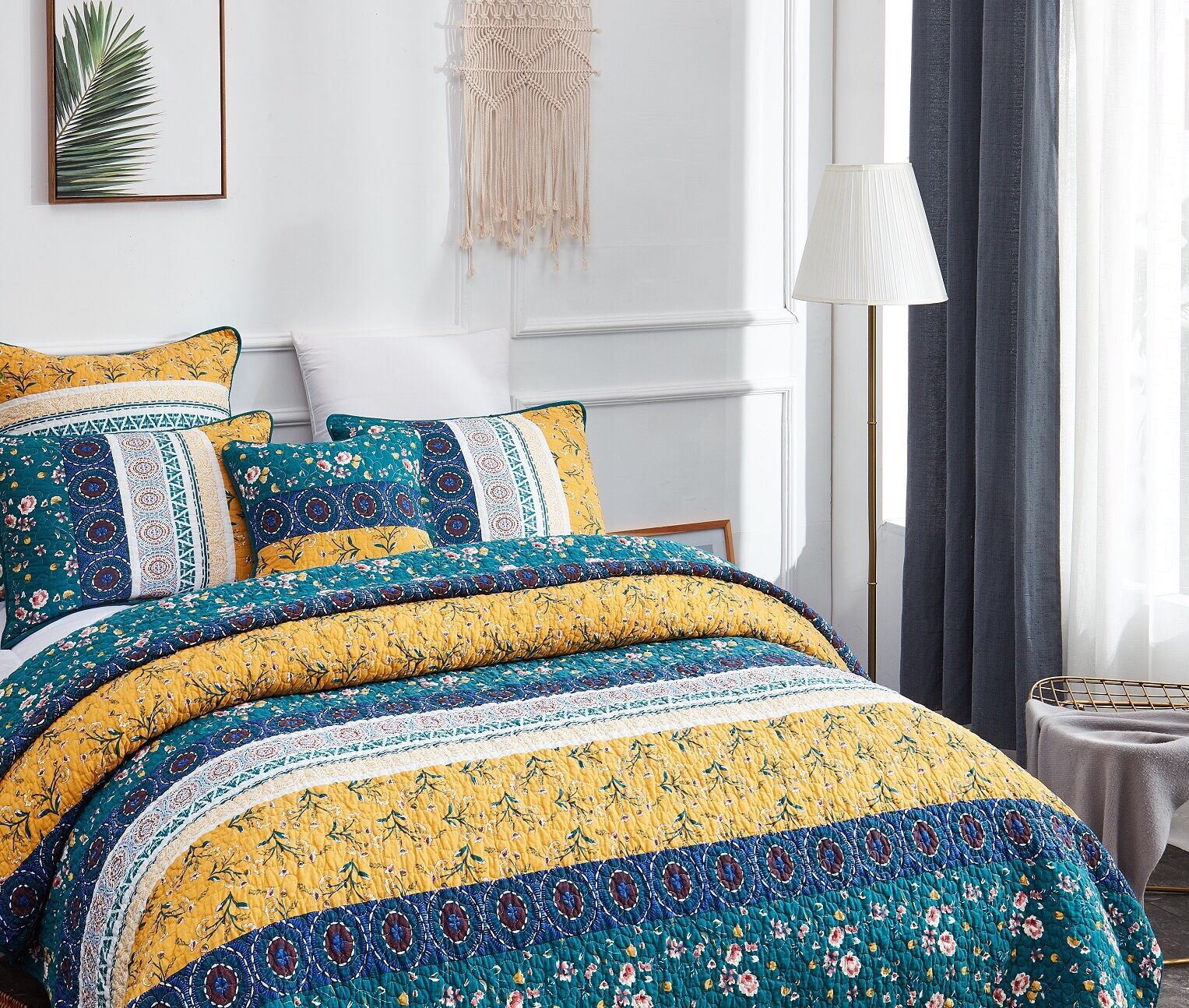  DaDa Bedding Collection DaDa Bedding Bohemian Patchwork Bed of Wild Flowers Floral Gardenia Green Bedspread Set (JHW-886) by DaDa Bedding Collection - Twin - Bonton
