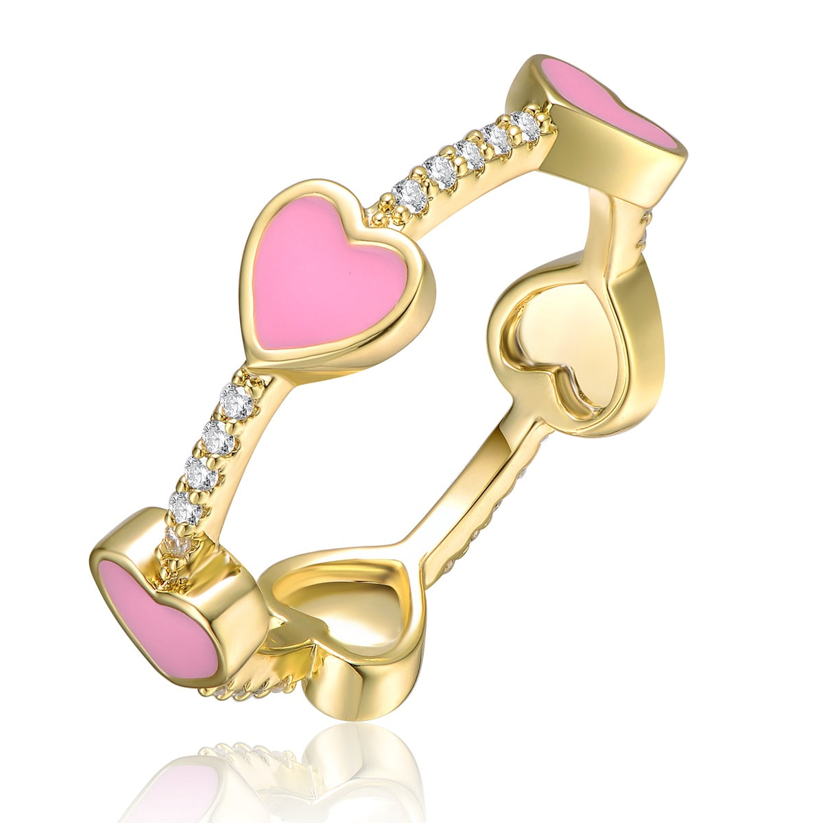  GigiGirl Kids/Teens 14k Gold Plated With Cubic Zirconia Colored Enamel Heart Stacking Ring - 5 - Bonton