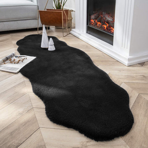 Black Faux Rabbit Fur Fuzzy Soft Fluffy Plush Cozy Shaggy Area Rug by Homemartgoods