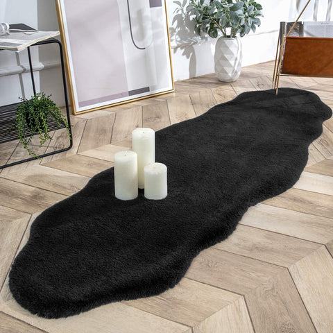 Black Faux Rabbit Fur Fuzzy Soft Fluffy Plush Cozy Shaggy Area Rug by Homemartgoods