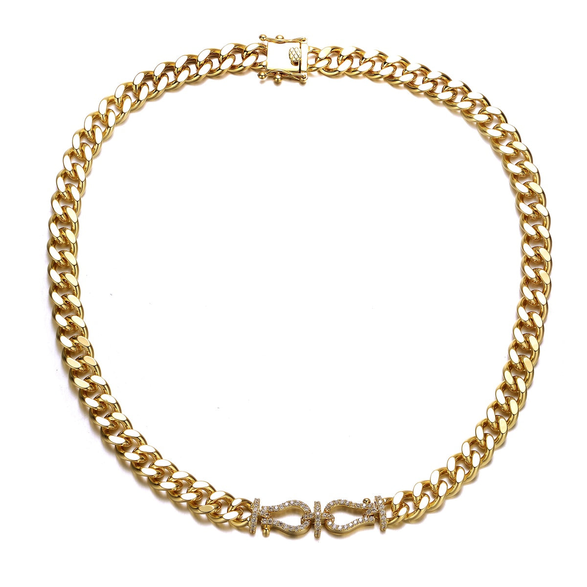  Rachel Glauber 14k Gold Plated With Cubic Zirconia Miami Cuban Chain Door Knocker Necklace - Clear - Bonton