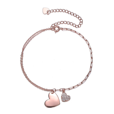 Kids/Teens 18k Rose Gold Plated Cubic Zirconia Adjustable Heart Charm Bracelet