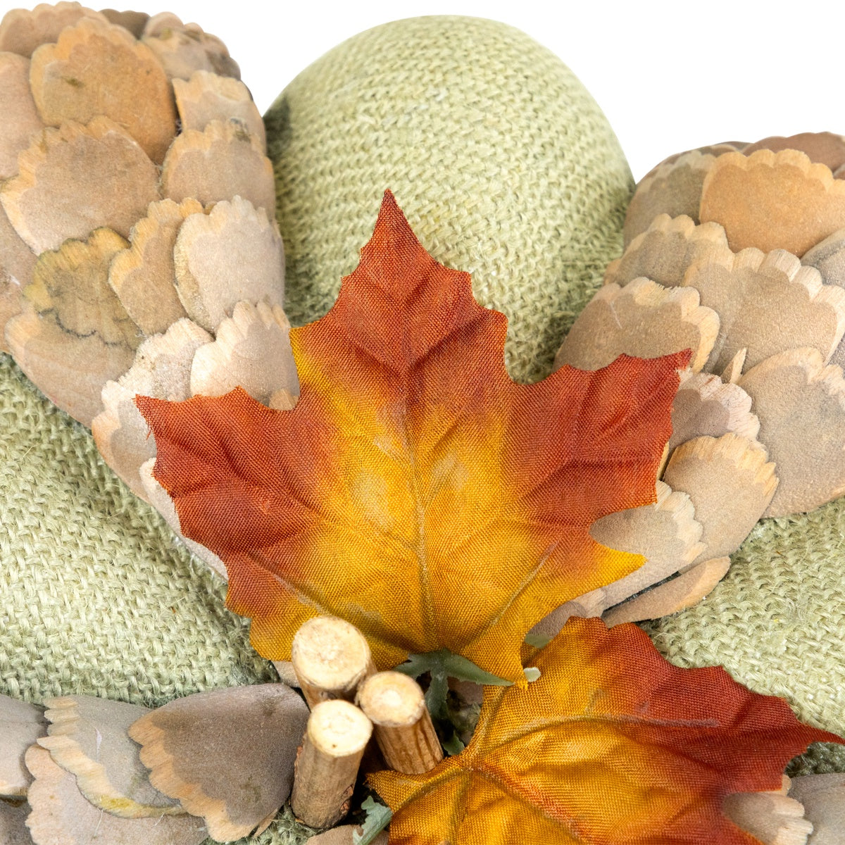  Northlight Fall Harvest Layered Wooden Leaves and Burlap Pumpkin - 10
