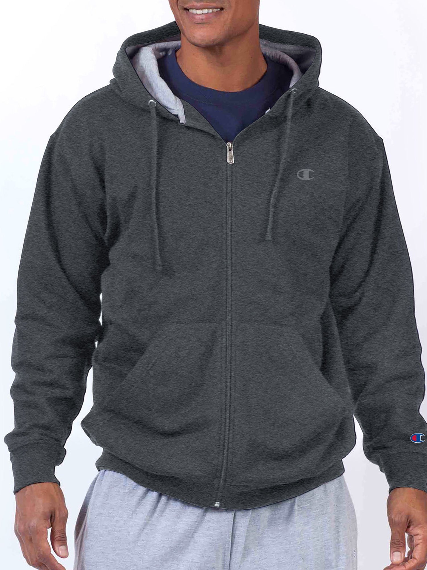  Champion Champion Big And Tall Men's Powerblend Fleece Full Zipper Hoodie Sweatshirt - Charcoal Heather - Bonton