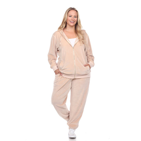 Plus Size 2 Piece Velour Tracksuit Set