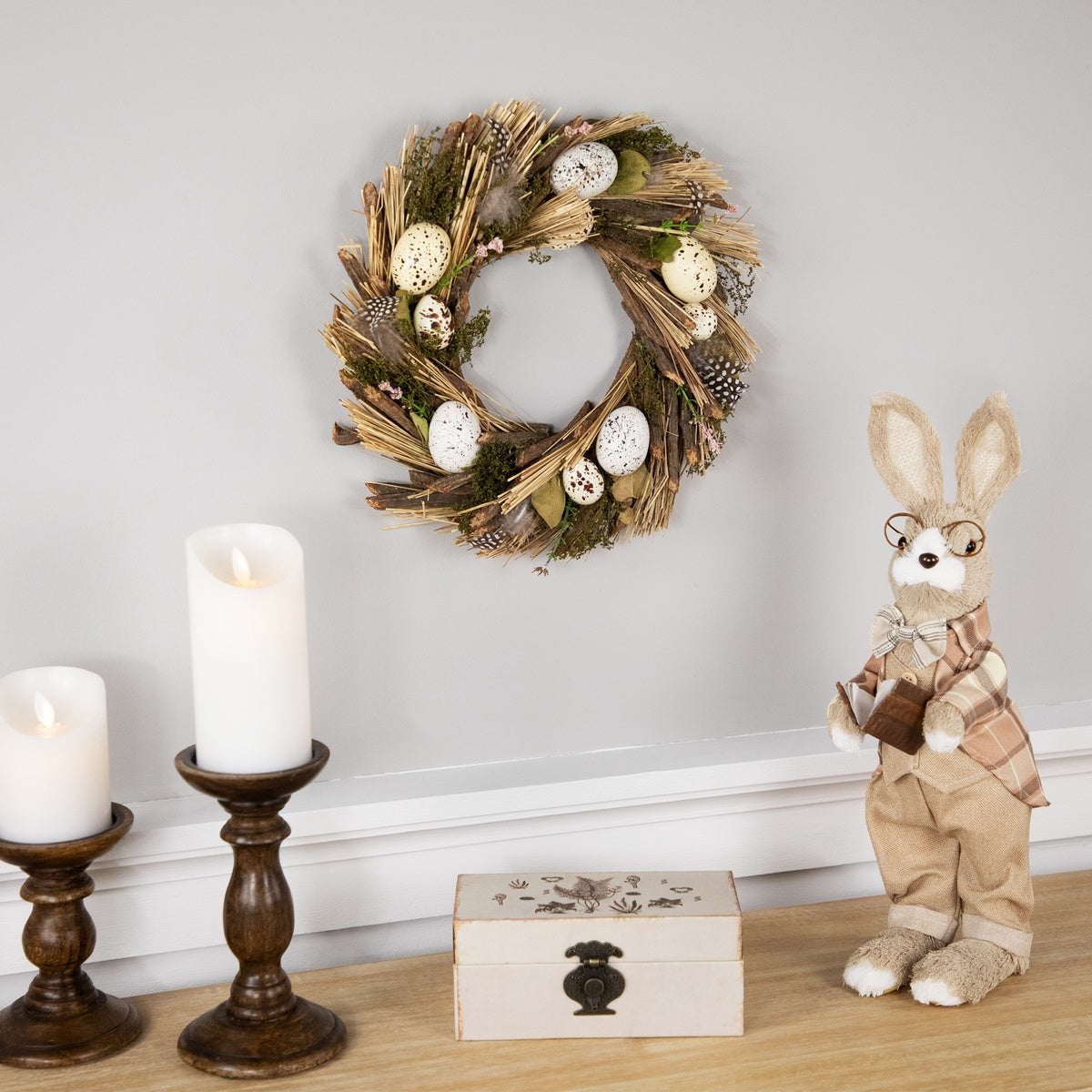  Northlight Speckled Eggs and Feathers Artificial Easter Wreath - 14