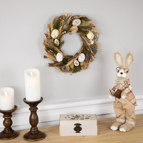 Speckled Eggs and Feathers Artificial Easter Wreath - 14"