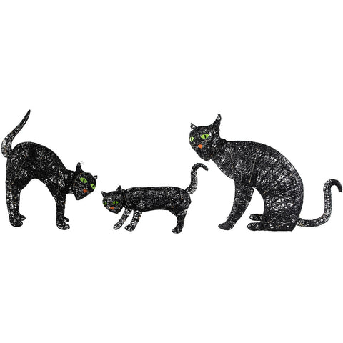 Set of 3 LED Lighted Black Cat Family Outdoor Halloween Decorations 27.5"