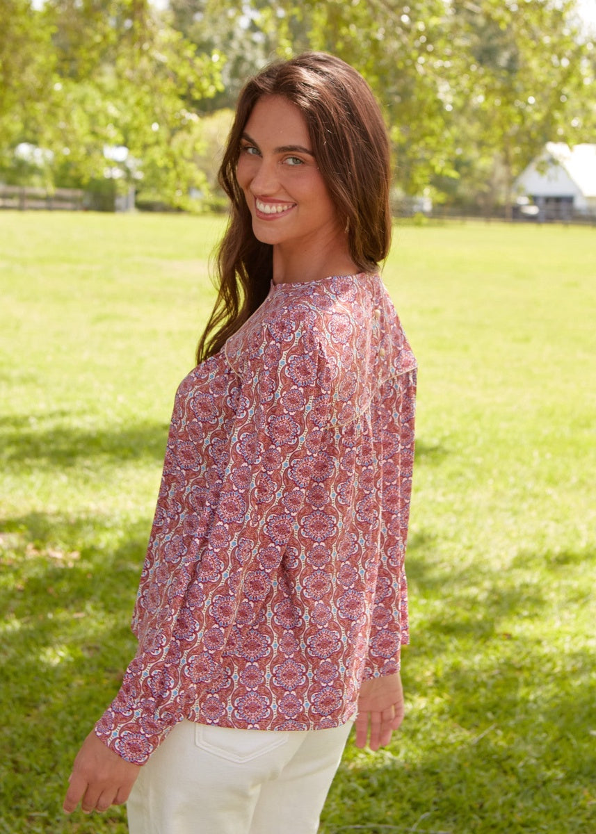  Cabana Life Camden Geo Long Sleeve Top - XS - Bonton
