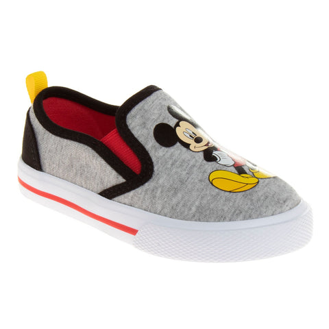 Mickey Mouse Casual No Lace Shoes - Low Top Canvas Slip-on Tennis Boys Sneakers - Disney Character Sneaker Shoe (Size 5-12 Toddler)