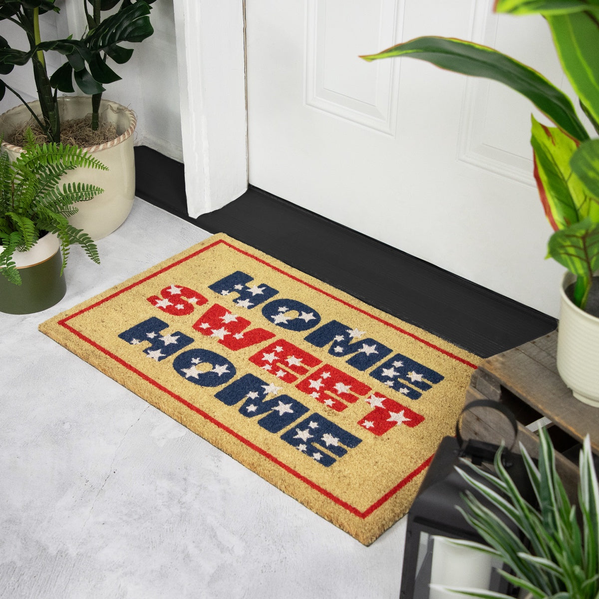  Northlight Red and Blue Americana Home Sweet Home Coir Outdoor Doormat 18