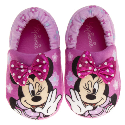  Josmo Disney Minnie Mouse Slippers for Kids Minnie's Bow Plush Warm Soft Aline Comfy Lightweight House Shoes - 6-May - Bonton