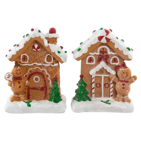 Gingerbread Houses With Gingerbread Boy and Girl Christmas Decoration - 5" - Set of 2