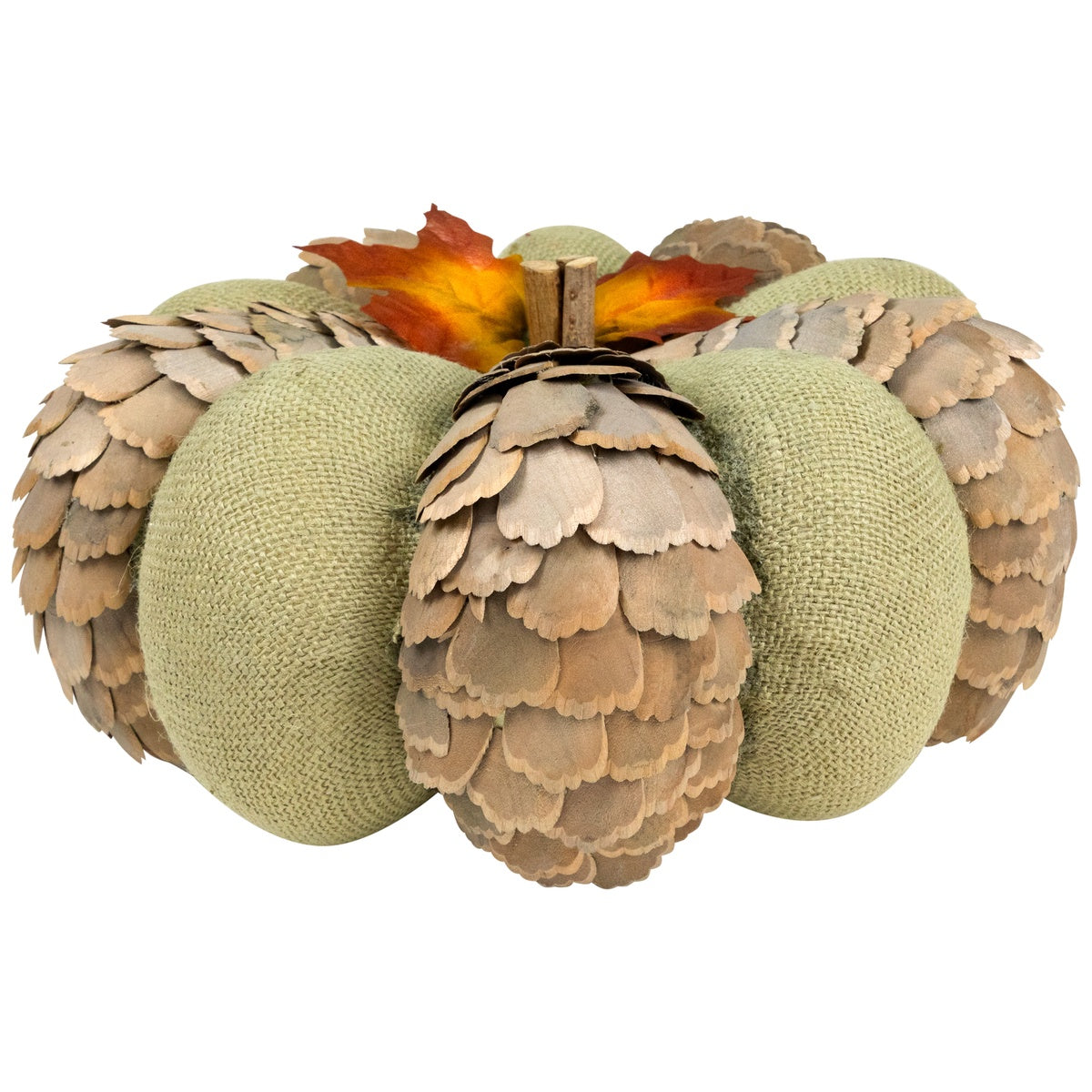  Northlight Fall Harvest Layered Wooden Leaves and Burlap Pumpkin - 10