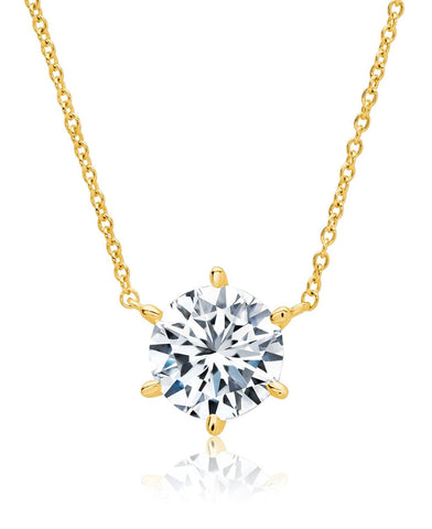 Solitaire Brilliant Necklace - 6 Prong - Finished in 18kt Yellow Gold