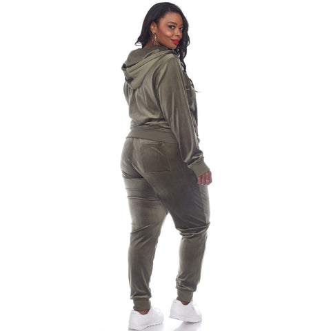 Plus Size 2 Piece Velour Tracksuit Set