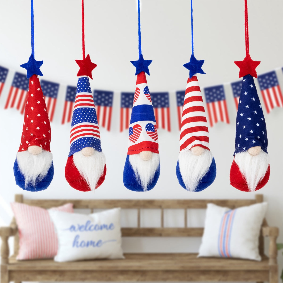  Northlight Hearts  Stars and Stripes Patriotic Gnome Ornaments - 6.5