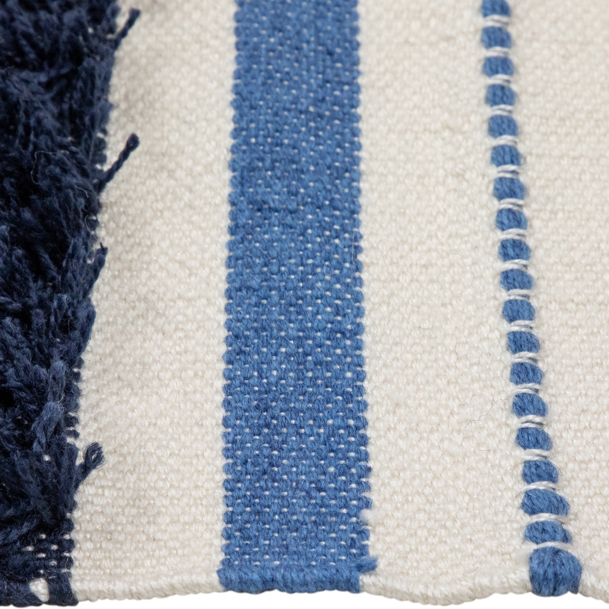  Northlight 3.5' X 2.25' Blue  Cream and Black Striped Handloom Woven Outdoor Accent Throw Rug - Default Title - Bonton