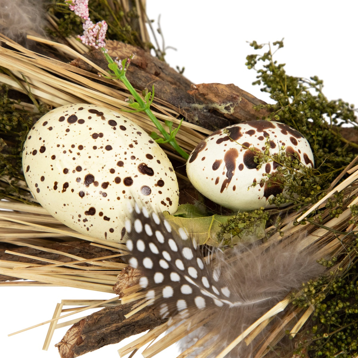  Northlight Speckled Eggs and Feathers Artificial Easter Wreath - 14