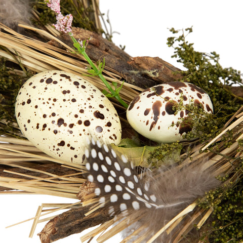 Speckled Eggs and Feathers Artificial Easter Wreath - 14"