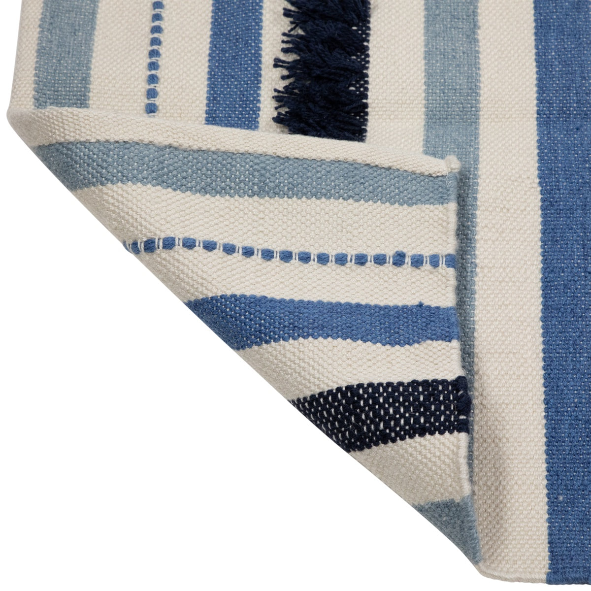  Northlight 3.5' X 2.25' Blue  Cream and Black Striped Handloom Woven Outdoor Accent Throw Rug - Default Title - Bonton