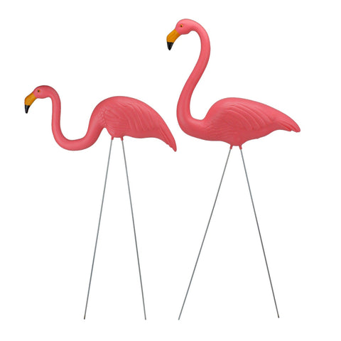 Set of 2 Tropical Pink Flamingo Outdoor Lawn Stakes 33"