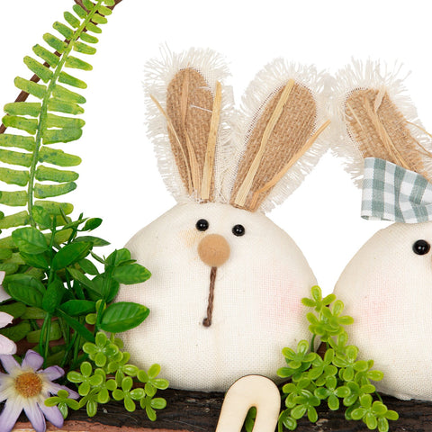 Rabbit Couple "Welcome" Floral Spring Wreath  16-Inch