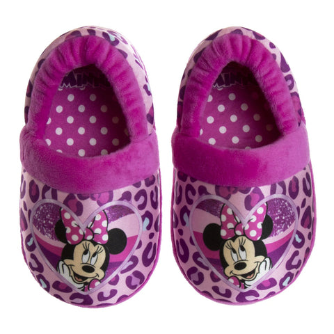 Disney Minnie Mouse Girls Dual Sizes Nylex Fabric Slippers - Hot Pink/Purple, Size: 9-10