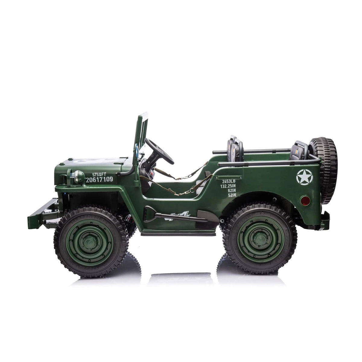  Freddo 24V Freddo Military Willy Truck 3 Seater Electric Ride On - Green - Bonton