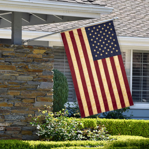 Patriotic Tea-Stained Embroidered Outdoor House Flag 60" X 36"