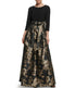  Jessica Howard 1Pc 3/4 Sleeve Boatnk Inset Waist Ballgown W/ Pleated Skirt & Tie Sash Black Gold - Black Gold - Bonton