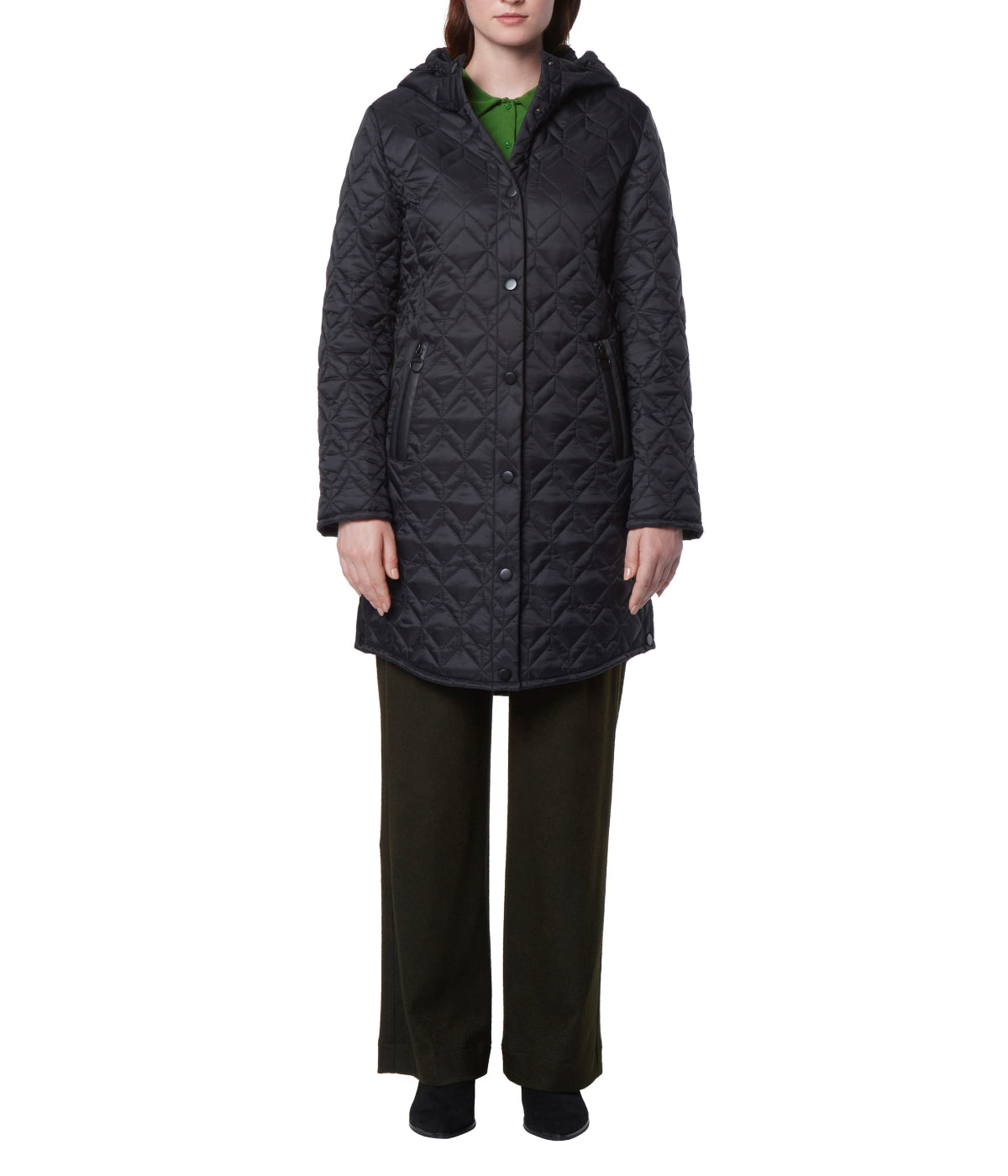  Andrew Marc Rialto Attached Hood Double Diamond Quilts Black - Black - Bonton