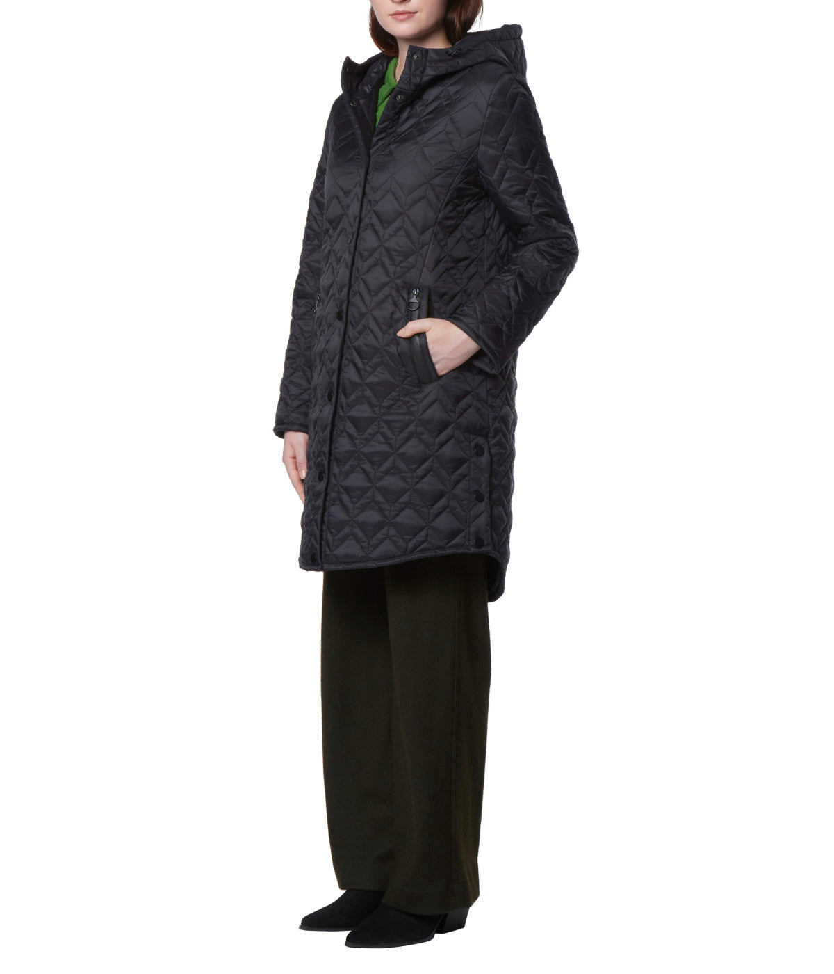  Andrew Marc Rialto Attached Hood Double Diamond Quilts Black - Black - Bonton
