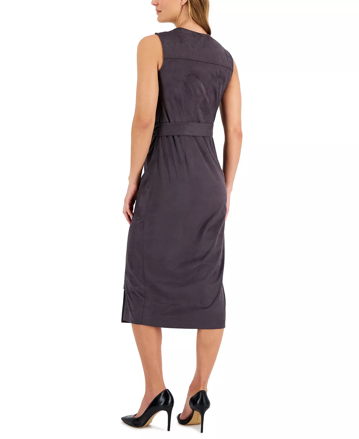  Anne Klein Women's Sleeveless Faux-Suede Wrap Dress - Night Fal - Bonton