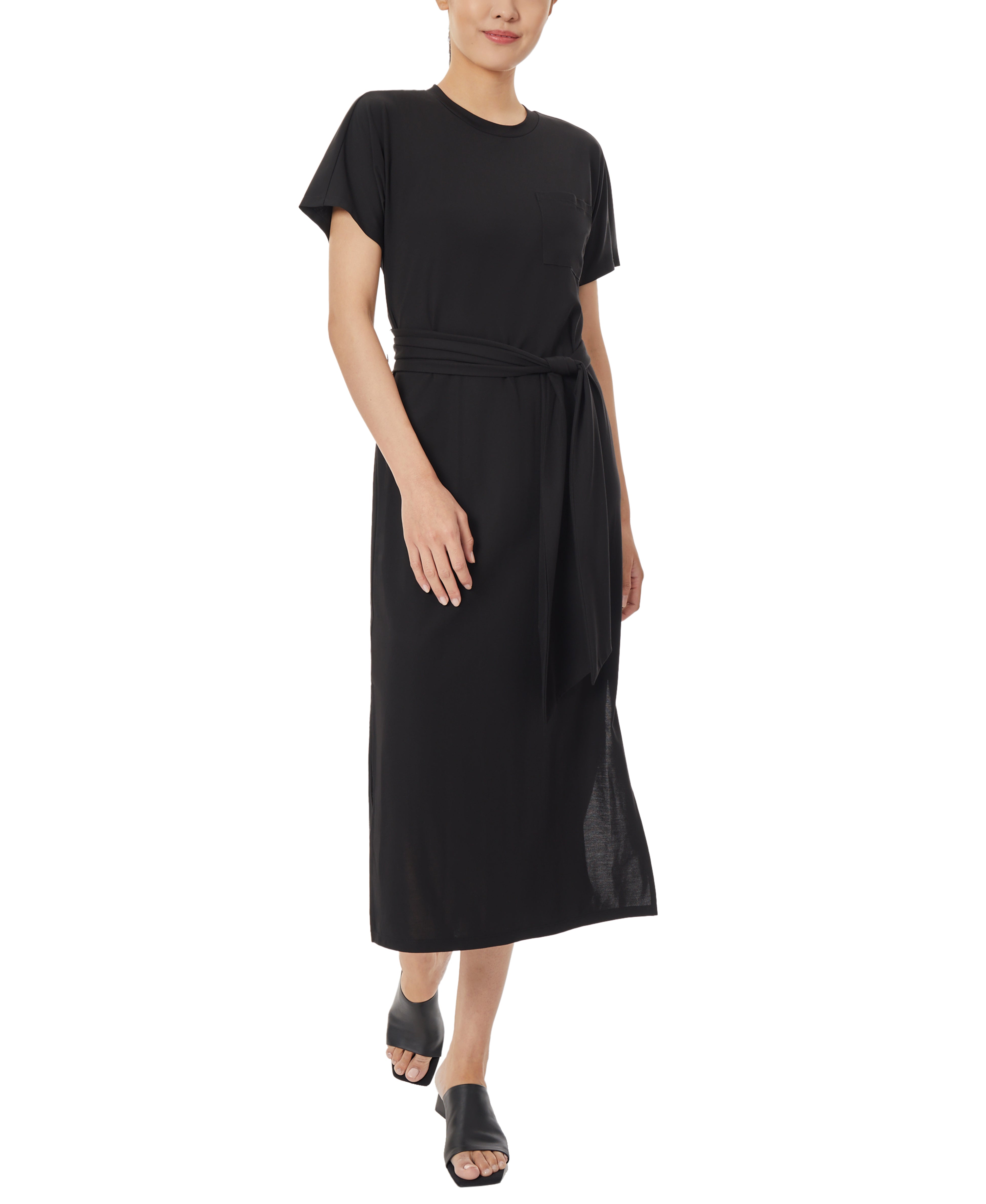  Jones New York Knit Shirt Dress with Waist Tie - Jones Black - Bonton
