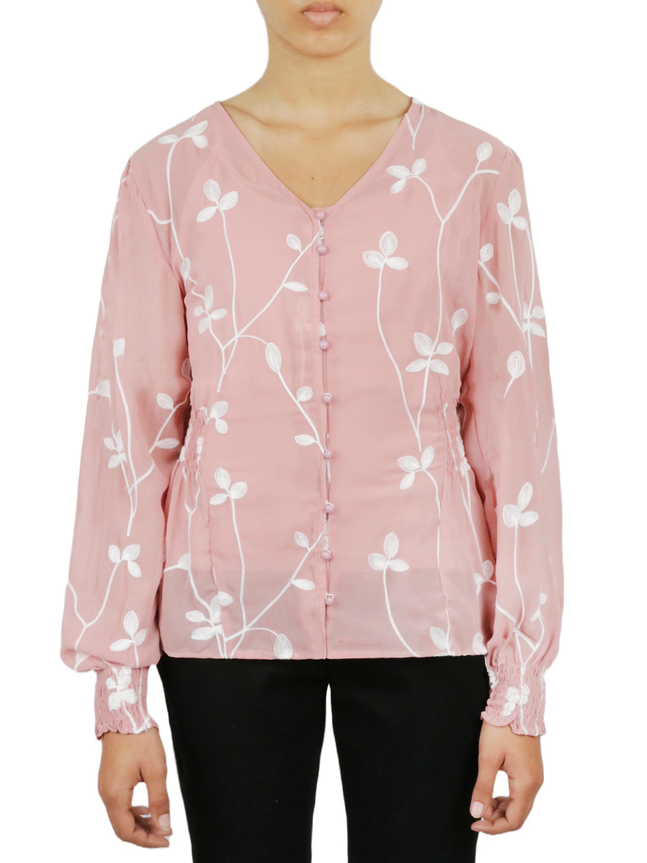  Miss Selen Floral V Button Down - Rose - Bonton