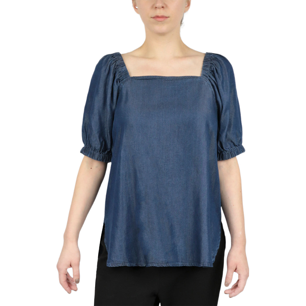  Anne Klein Tencel Denim Bateau Neckline  With Elastic Cuff Peasant Sleeve Blosue - Anne Klein Wash - Bonton